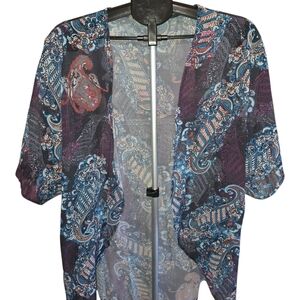 Open-Front Paisley Kimono in Blue Multi